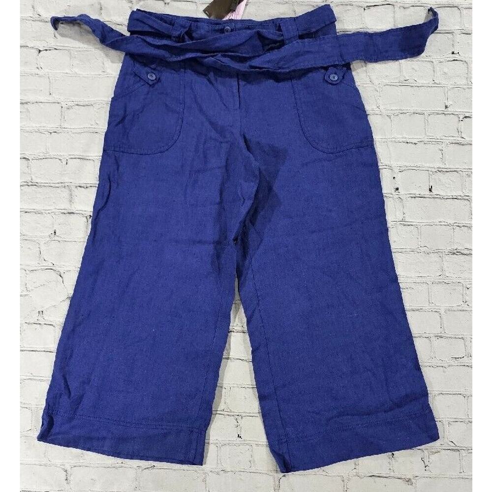 M&S Marks and Spencer Blue Linen Crop Trousers WOMENS SIZE UK 12 MEDIUM